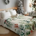 thumbnail image 3 of Winter Floral Flannel Blanket for Bed,Travel and Camping, Christmas Eucalyptus Leaves Red Berry Rustic Super Soft Cozy Blanket for All Seasons 40"x50", 3 of 9