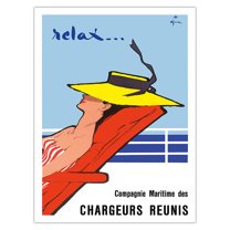 Relax... - Chargeurs Réunis Maritime Company - Vintage Ocean Liner Travel Poster by René Gruau c.1950s - Fine Art Matte Paper Print (Unframed) 24x32in