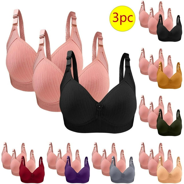 Sentmoon 3 Pcs Soutiens-Gorge Sans Fil pour Femmes Grande Taille Soutiens-Gorge Confortables pour Femmes Rehausseur Bretelles Réglables Couleur Unie Soutiens-Gorges Légers de Nuit Confortables pour Voyager Jaune 42/95