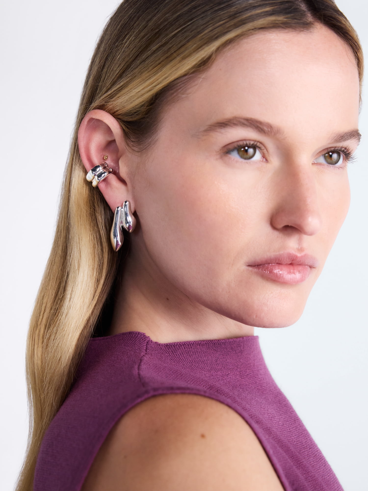 Scoop Women’s Silver Tone Sculpted Ear Cuffs and Drop Earrings, 2 Pairs