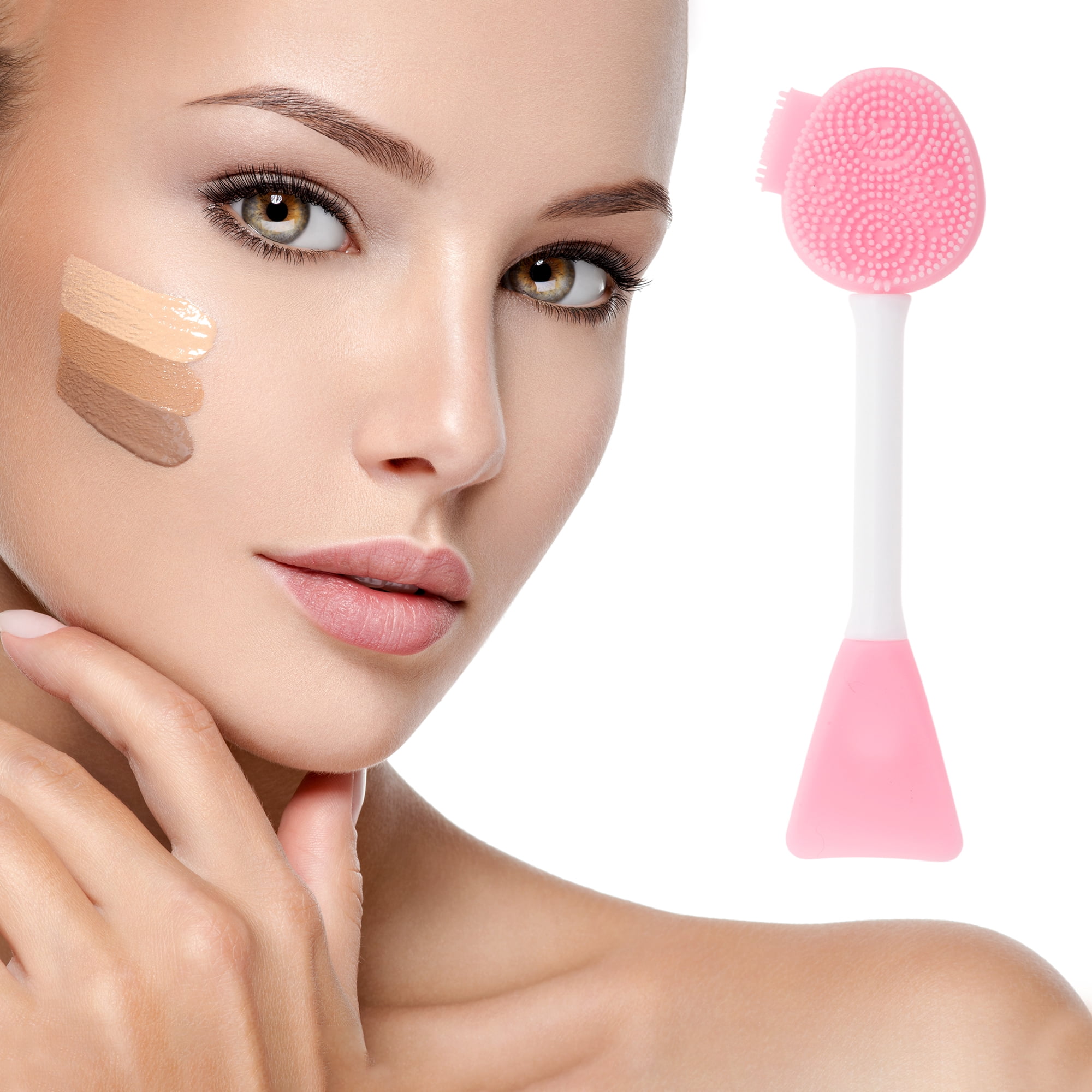 Unique Bargains Soft Double-headed Facial Mask Brushes 2 Pcs Light Pink