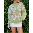 thumbnail image 5 of Hirigin Store Women's Floral Print Sweaters Vintage Long Sleeve Crew Neckline Chunky Knit Pullover Tops, 5 of 9