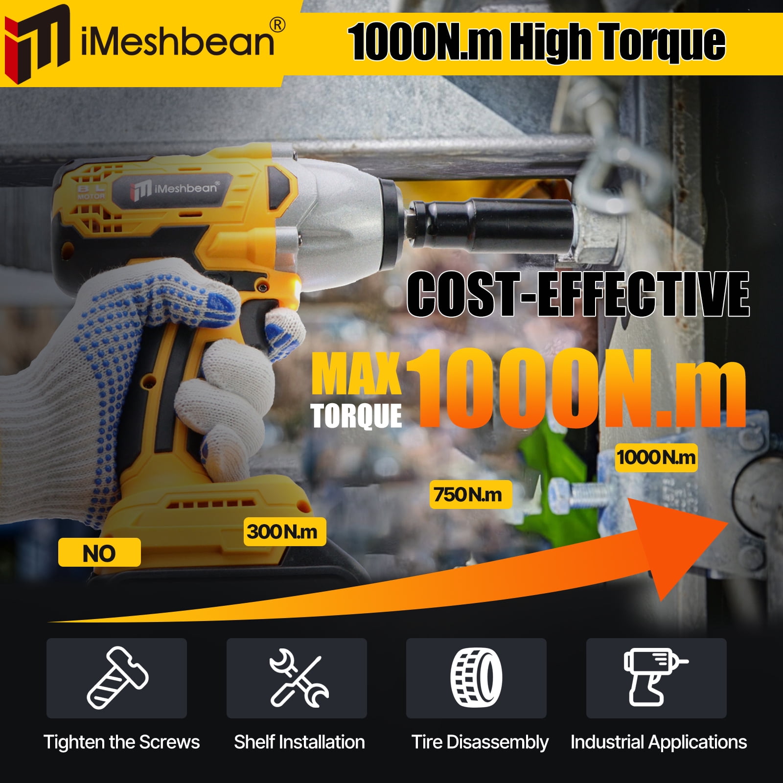 iMeshbean 1/2" Cordless Electric Impact Wrench Brushless Motor High Power Driver W/ 21V Li-ion Battery Fit For Dewalt