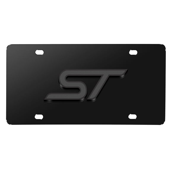 iPick Image for Ford Focus ST 3D Dark Gray Logo on Black Stainless Steel License Plate, Official Licensed