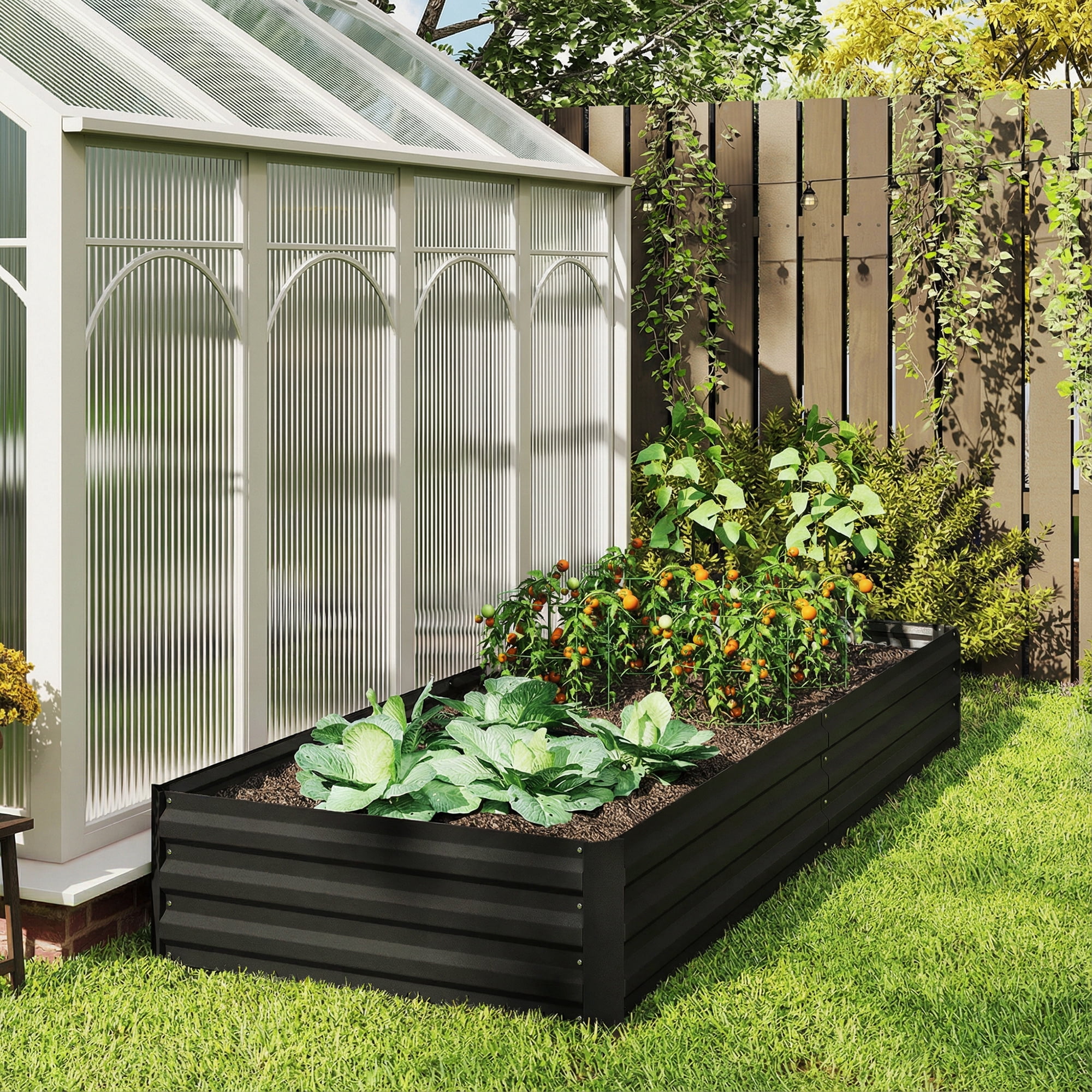 Outsunny 95" x 36" x 12" Galvanized Raised Garden Bed, Metal Elevated Planter Box, Easy DIY and Cleaning for Growing Flowers, Herbs, Black