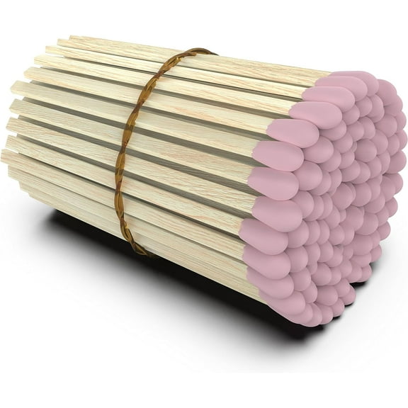 ZIKANI Decorative Artisan Matches 4 Inch Kiln Dried Wood with Striker - 100 Count (Pink Tip)