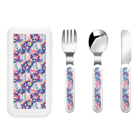 

Haiem Skull rainbow color space for Stainless Steel Kids Silverware Set - Children’s Utensil Set - Children s Knife Fork And Spoon Set - Metal Kids Cutlery Set