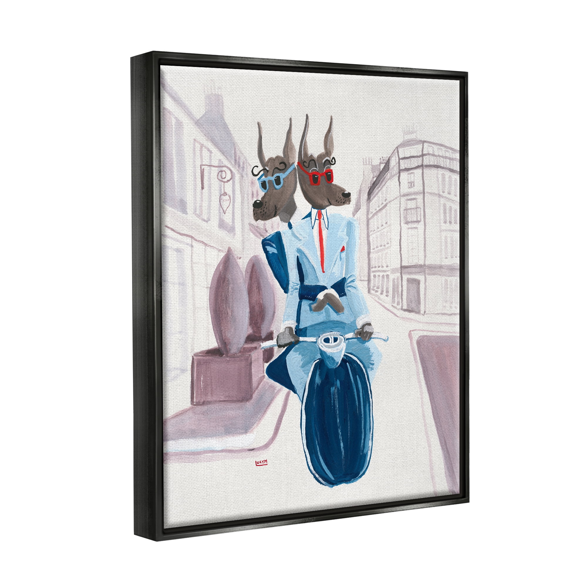 Stupell Industries Funny Dogs Moped City Streets Animals & Insects Painting Black Floater Framed Art Print Wall Art