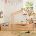 thumbnail image 3 of Jopath Full Size Floor Bed with Guardrails and Roof, Kids House Floor Bed with a Small Built-in Tray for Boys Girls Natural, 3 of 9