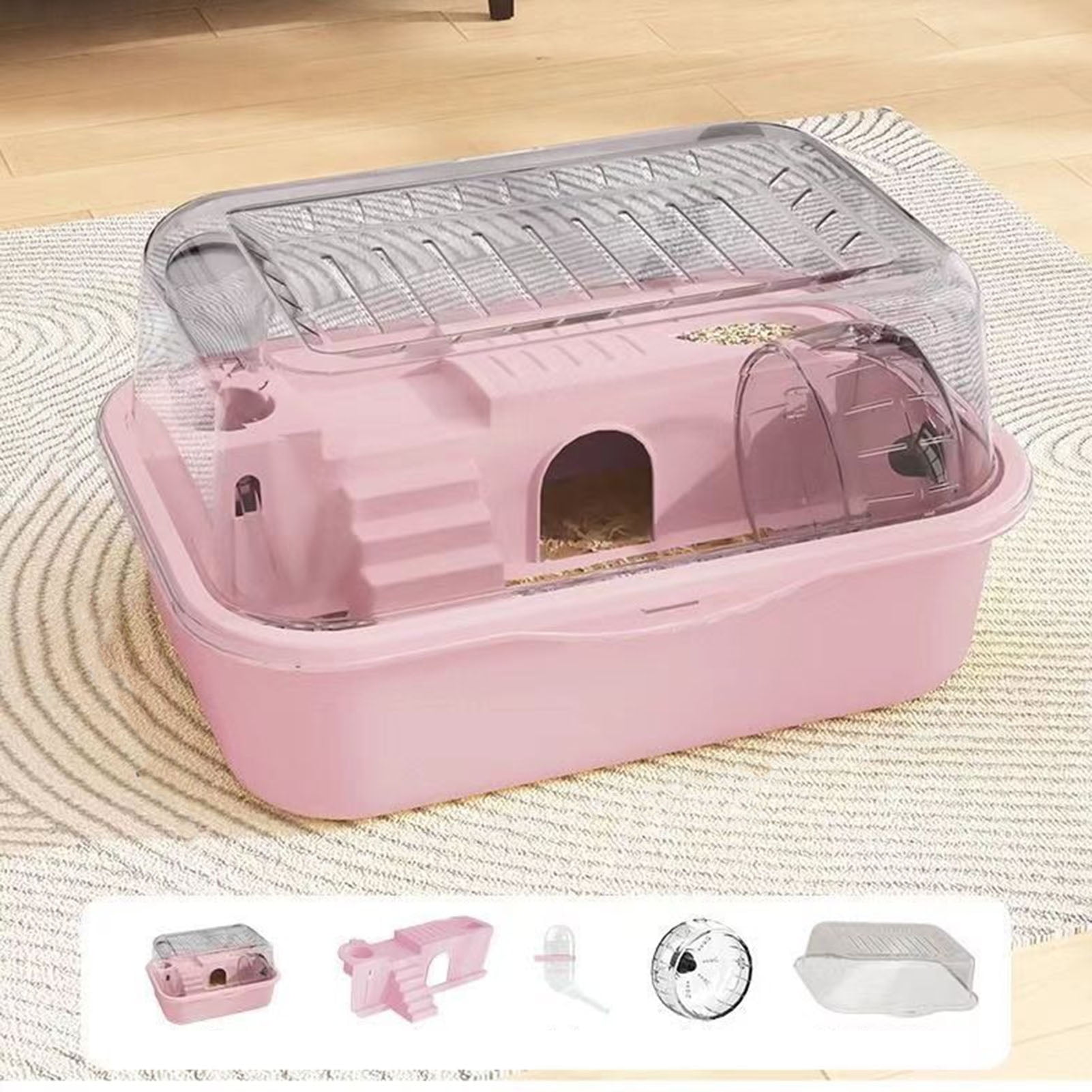 YIFAEUX Hamster Cage Transparent Hamsters Habitats Acrylic Small Animal Playhouse with Wheel Water Bottle for Hamsters Rat Gerbils Guinea Pig