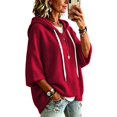 thumbnail image 3 of Textilo Womens Hoodies 3/4 Batwing Sleeve Drawstring Hoodie Hooded Solid Color Pullover Tops 2026 Fall Winter Fashion Lightweight Y2k Top,Red L, 3 of 6
