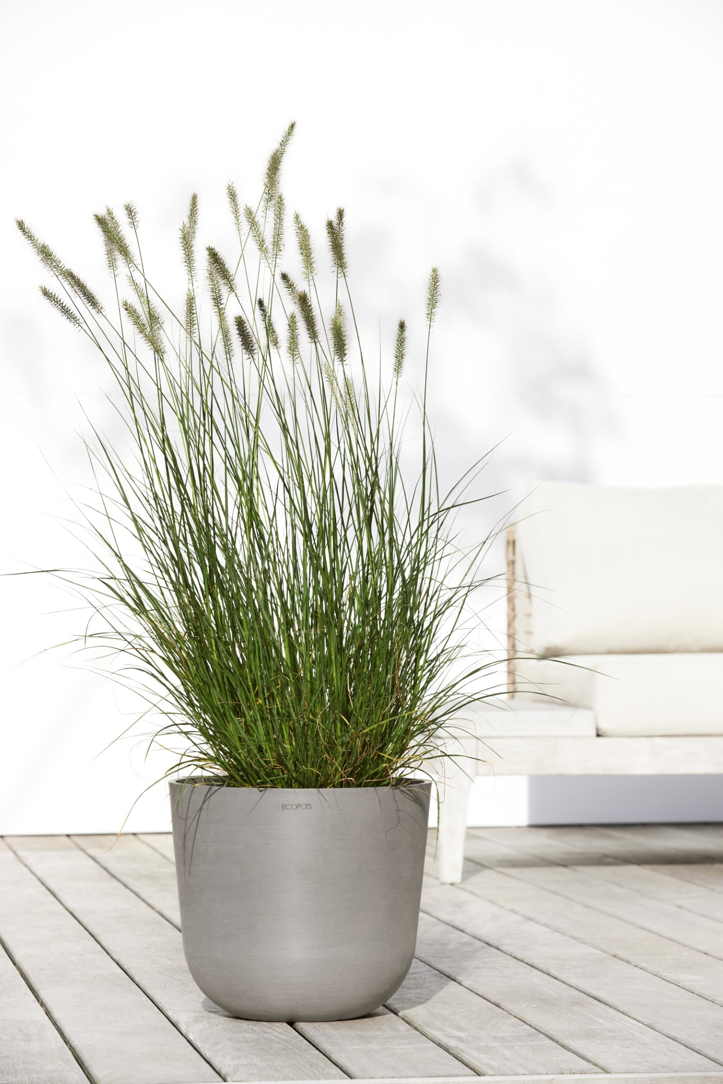 Ecopots Oslo Durable Modern Round Indoor/Outdoor Recycled Based Composite Flower Pot Planter, Taupe, 14"