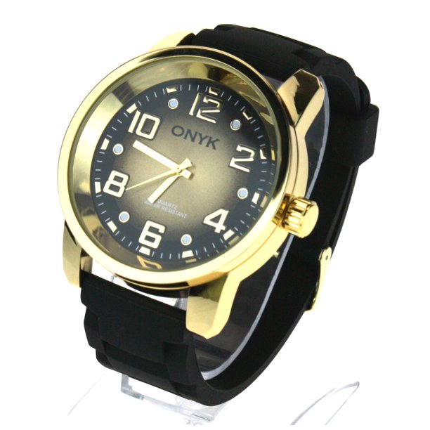 SA106 Mens Silicone Chain Link Band Mod Minimal Round Analog Wrist