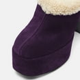 thumbnail image 4 of FSJ Women Comfort Platform Mules with Shearling Trim Suede Closed Round Toe Chunky High Heel Slip On Fashion Clogs Size 8 Purple, 4 of 4