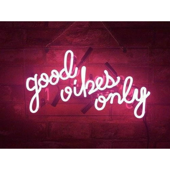 Queen Sense 14" Good Vibes Only Pink Neon Sign Acrylic Man Cave Handmade Neon Light 114GVOAPV2