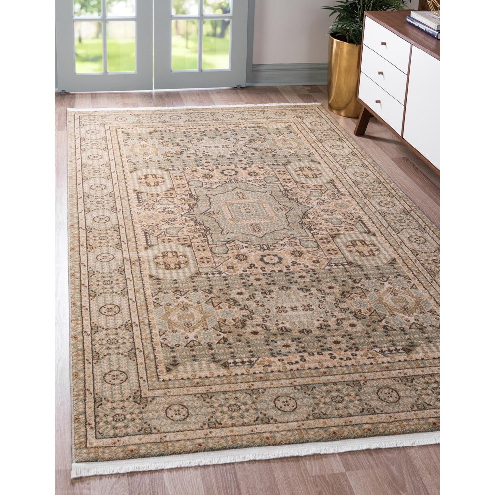 Amina Collection Rug 6' x 9' Light Green MediumPile Rug