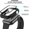 thumbnail image 3 of Waterproof Case Compatible with Apple Watch 38mm Series 3 2 1 with Tempered Film Screen Protector 3 Pack Full Protective Hard PC Scratch Resistant Face Cover, Black/Red/White, 38mm, 3 of 5