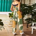 thumbnail image 4 of JULMCOMO Cotton Linen Jumpsuits for Women Pull On Floral Print Scoop Neck Comfy Loose Fit Rompers Tie Strap Vintage Casual Summer Overalls Cyan L, 4 of 7