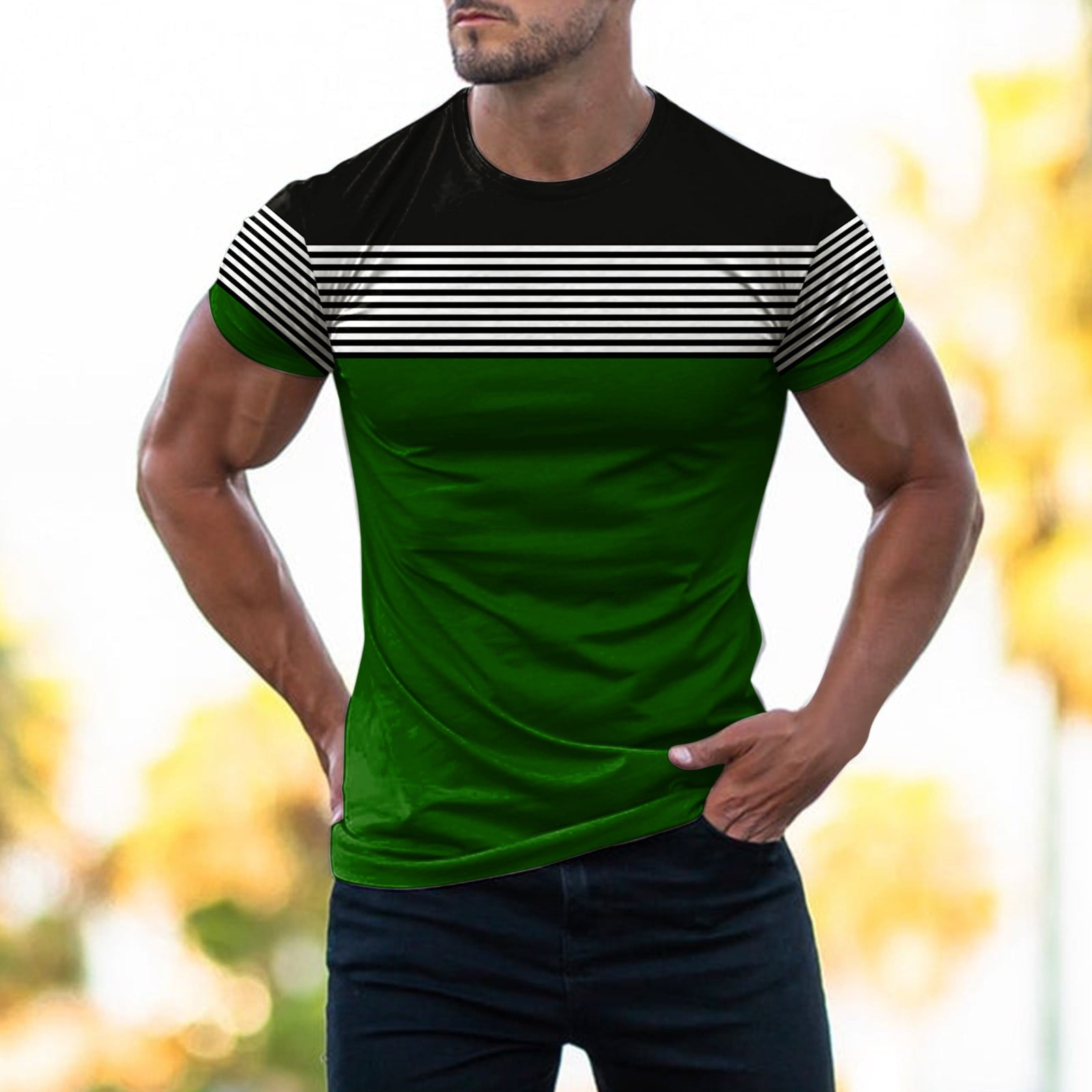 MRULIC mens t shirt Mens Fashion T Shirt Short Sleeve Crewneck Muscle Workout Shirt Cotton Tee Shirt Top Men T Shirts Green + M