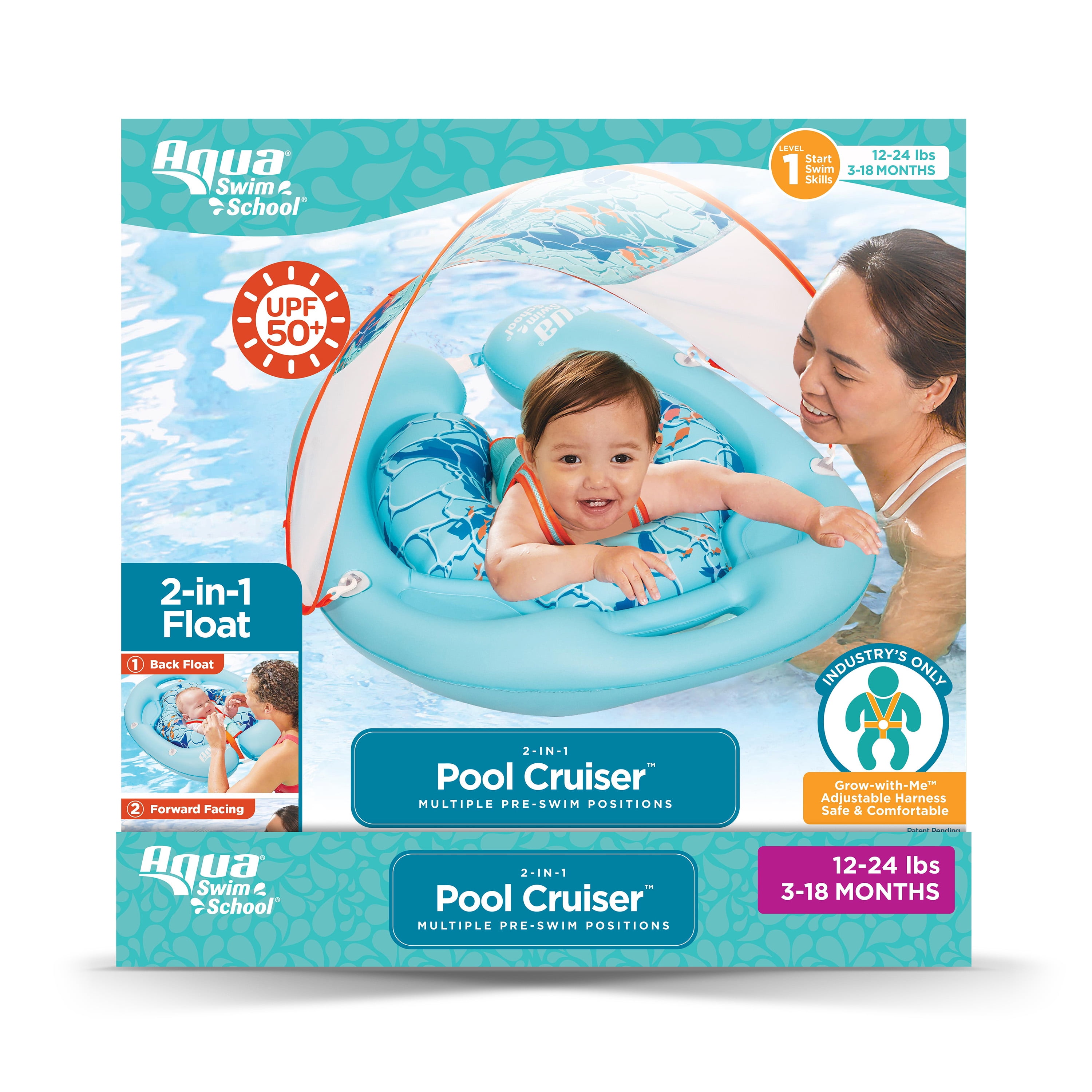 Aqua SwimSchool 2-in-1 Pool Cruiser Baby Float for Infants, 3-18 Months, Blue Shark