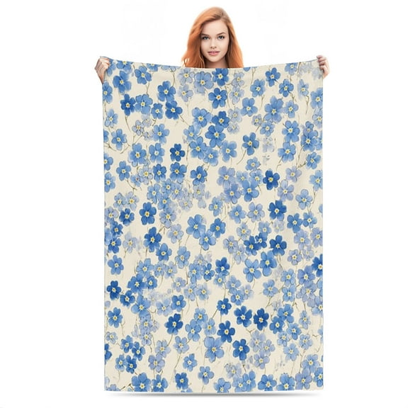 Blue ForgetMeNot Blooms Lightweight Flannel Printed Blanket - Ultra Soft & Warm, All-Season Cozy Plush for Couch, Bed, Office, Camping Nap - Perfect Decorative Gift