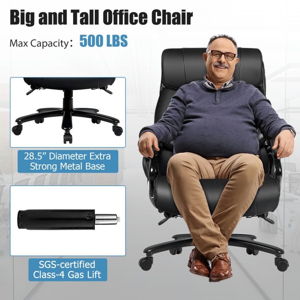 Demi Bonn Big & Tall 400lb Rolling Work Computer Desk Chair, PU Leather Massage Office Chair for Home, Bedroom, Study, Black