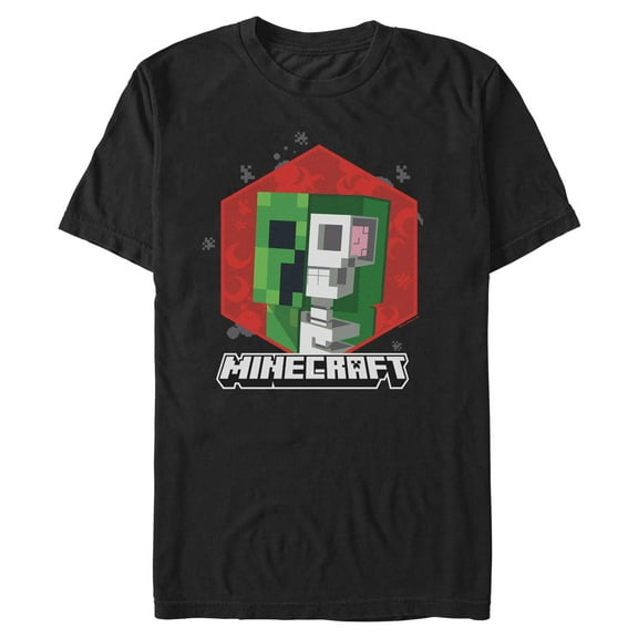 Mens Minecraft Creeper Skeleton Brain Red Badge T Shirt