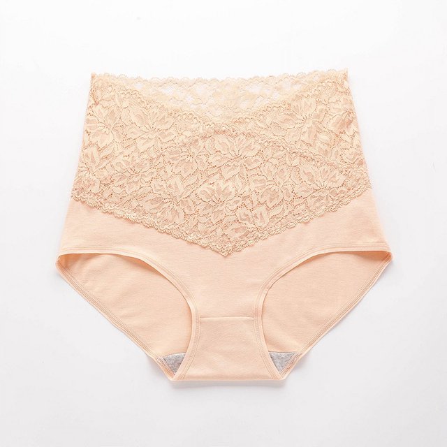 Ropa interior de cintura alta con escote en V para mujer, de algodón, antibacteriana, con encaje en la entrepierna, tentación caliente, bragas para el vientre para niñas