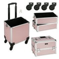 thumbnail image 3 of Omysalon 4 in 1 rolling cosmetic makeup train case for professional, Pink makeup trolley, 3 of 10