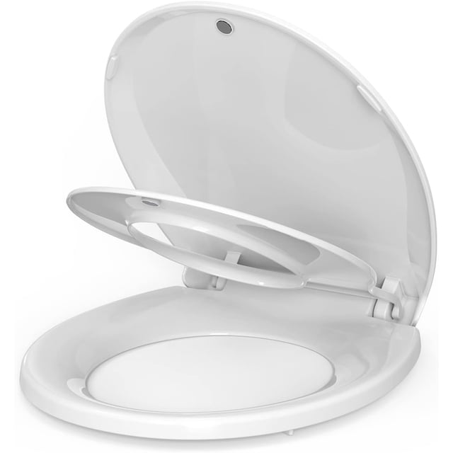 Eastvita Safe 19-Inch Round Soft - Close Toilet Seat with Built - In Toddler Seat for Potty Training/Fits Adults//White - Easy Installation/Release with Magnets