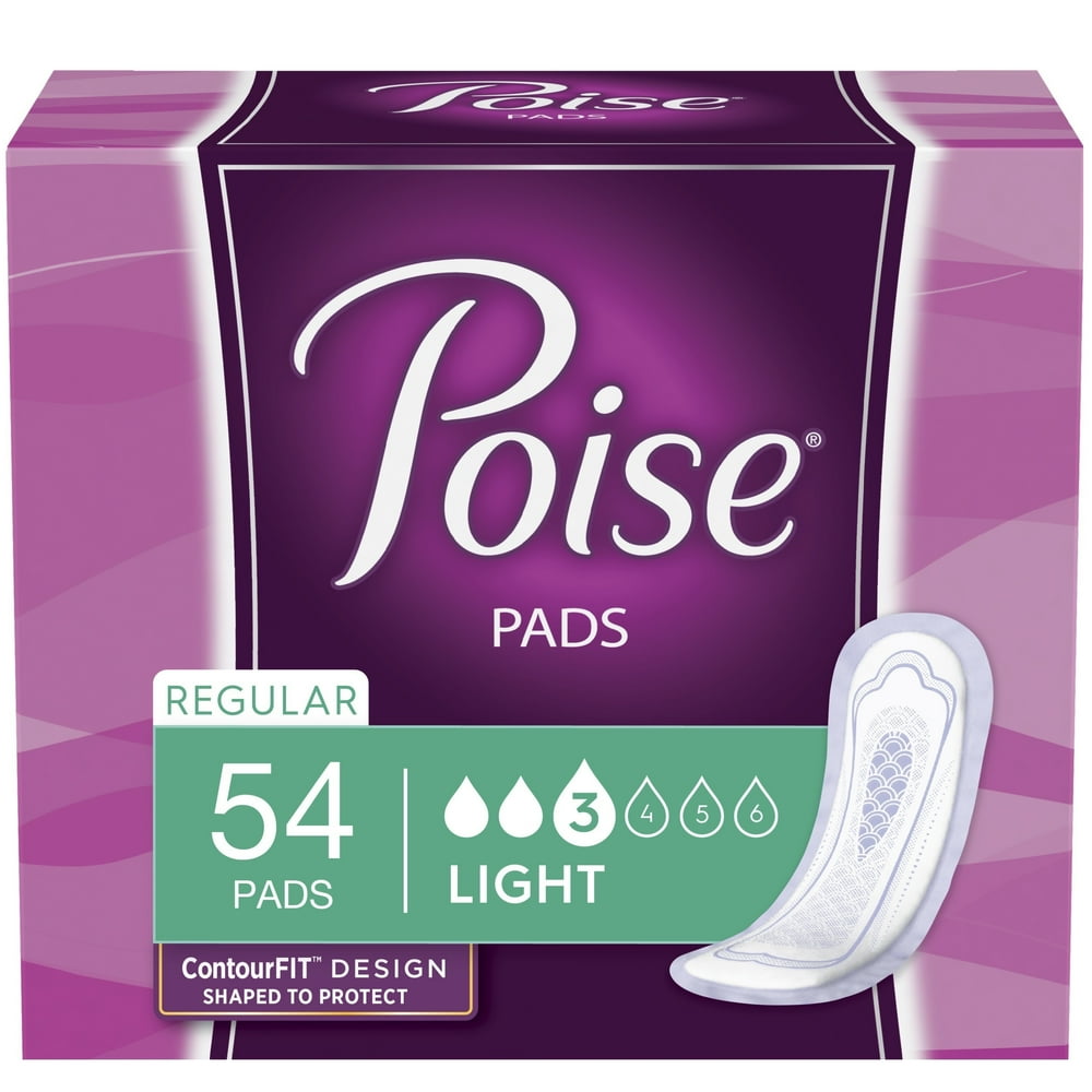Poise Incontinence Pads for Women, Light Absorbency, Regular Length, 54