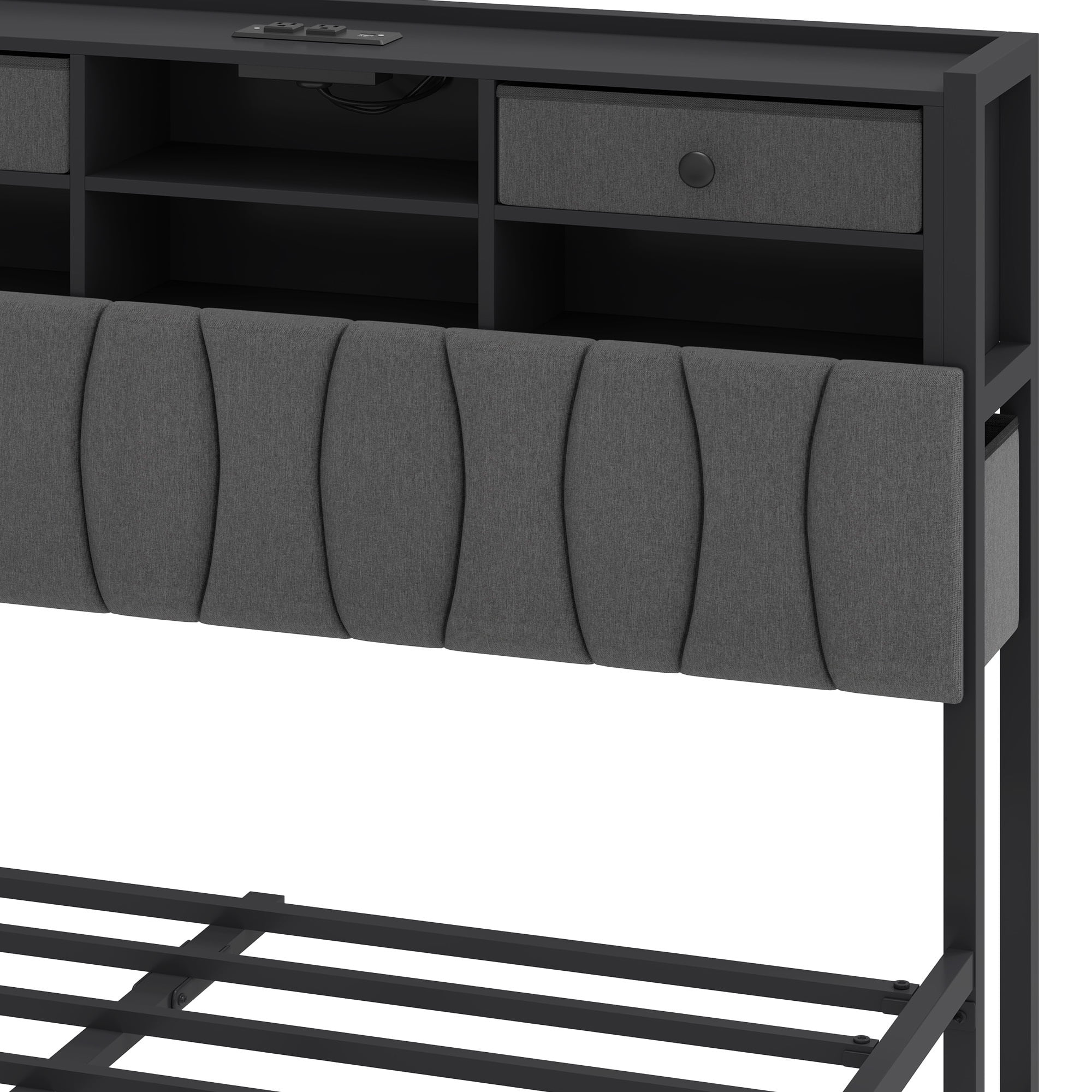 Uforic Queen Upholstered Bed Frame with Charging Station, LED Platform Bed with Storage Drawers,Gray