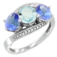 thumbnail image 1 of 10K White Gold Natural Aquamarine & Tanzanite Sides 3 stone Ring Round 6mm Diamond Accent, size 5, 1 of 2
