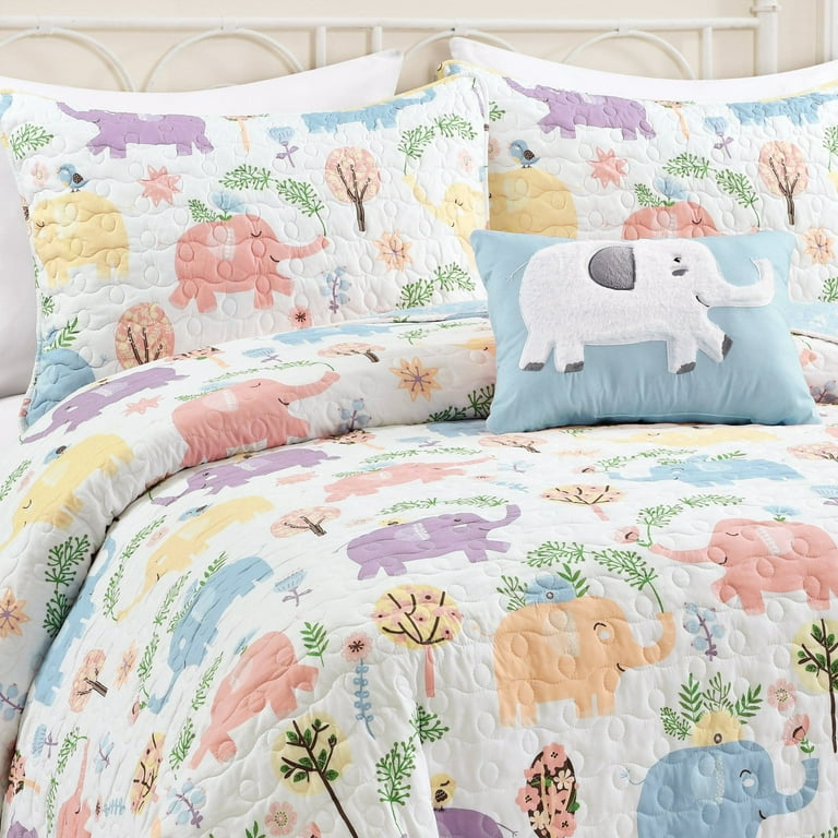 Lush Decor Hygge Trapunta Elefante Bianco/Multi – Set 4 Pezzi Full/Queen Con Federe E Cuscino Reversibile - 2