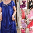 thumbnail image 2 of 9 Colors Plus Size Women Pajamas Dress Lace Satin Short Sleeve Long Nightly Dress Comfortable Home Wear Silk Sleepwear, 2 of 4