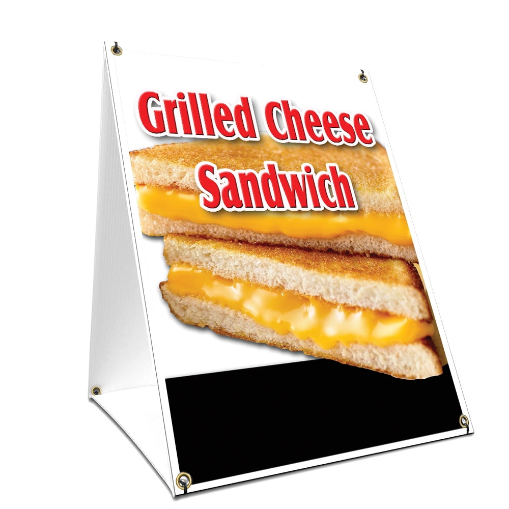 Aframe Sidewalk Grilled Cheese Sandwich Sign With Graphics On Each