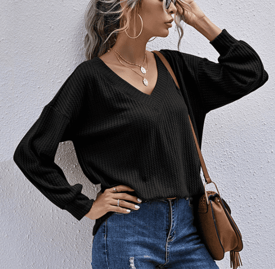 black v neck sweater outfit