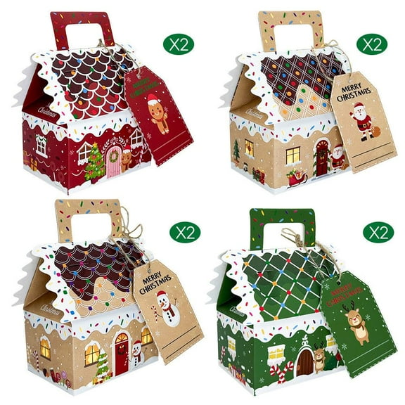 Assembled Paper Christmas Gingerbread House Set 8 Piece DIY Holiday Decoration for Candy and Festive Tabletop