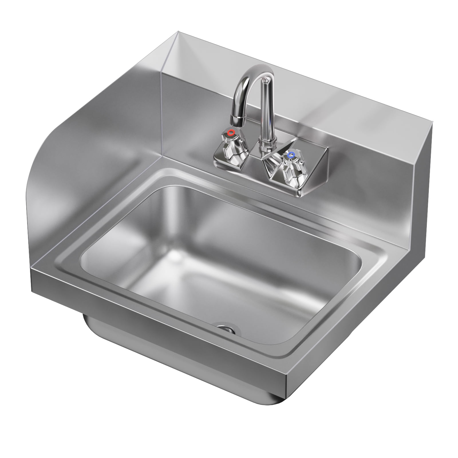 Stainless Steel Wall Mounted Hand Sink 17 in. x 15 in. with Left Side Splash and Gooseneck Faucet
