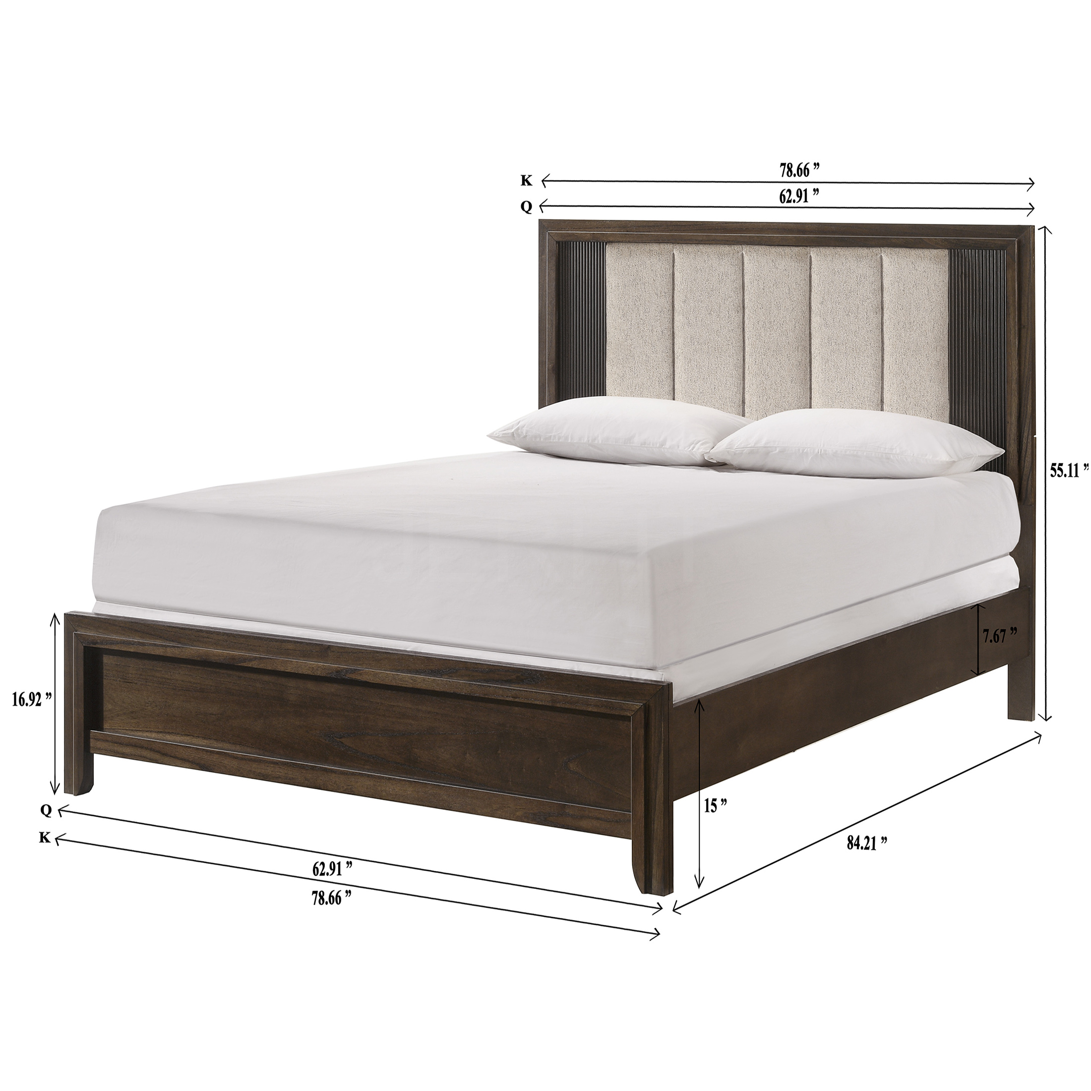 JERFIT King Size Upholstered Bed Frame with Headboard, Rustic Brown Wood Panel Platform Bed, No Box Spring Needed, Modern Farmhouse Bedroom Furniture