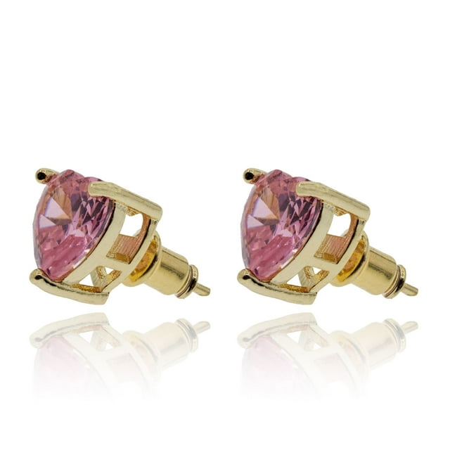 Arete tipo broquel CYRA corazón de cristal rosa