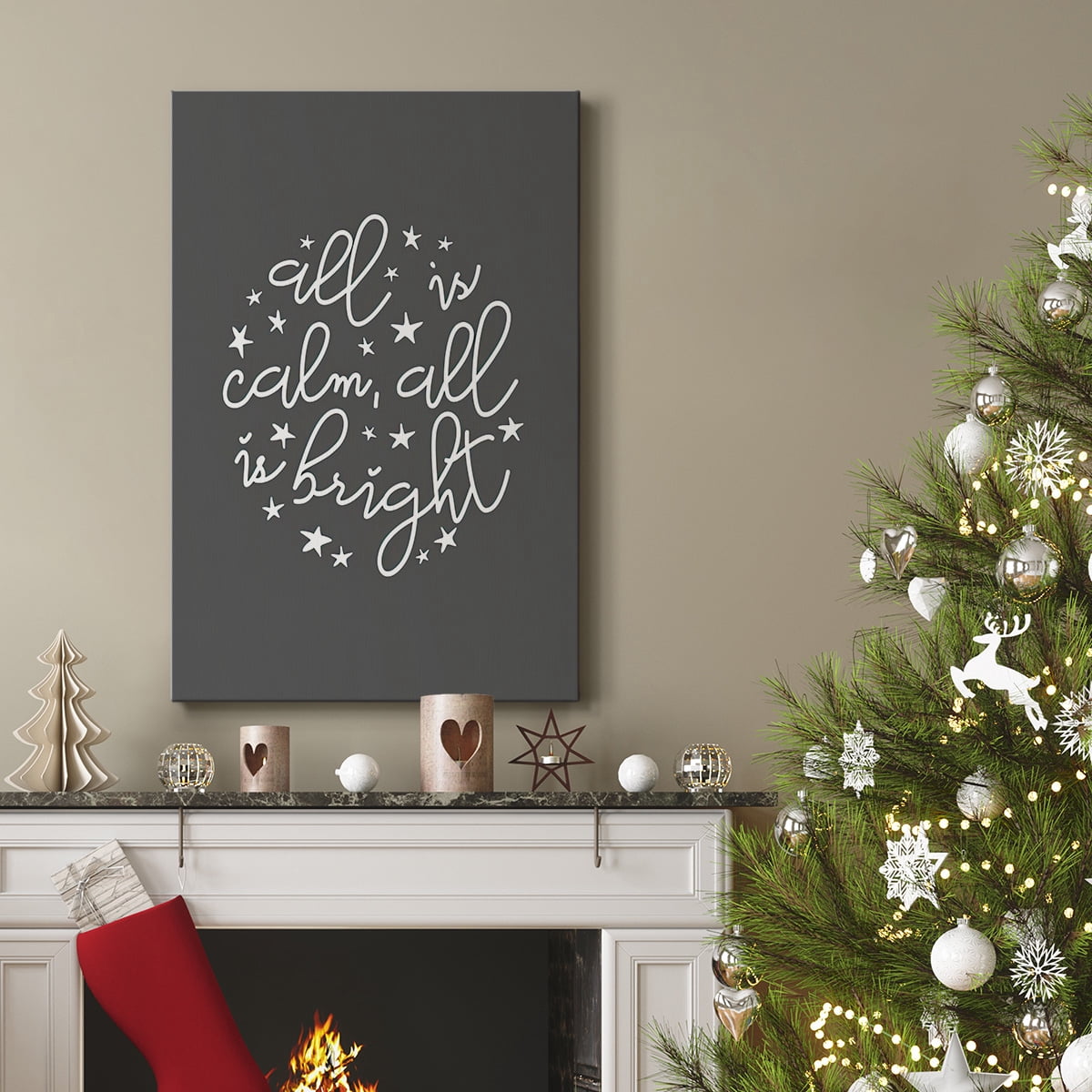 All is Calm, All is Bright - Dark Gray- Gallery Wrapped Canvas
