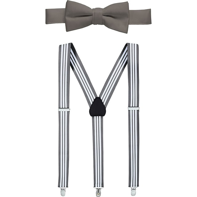 GHSDFBB Holdu2019Em 1" Teens & Men Suspender and Bow Tie Set EXTRA STURDY POLISHED CLIPS, Pre-tied Bow Tie, Perfect for Tuxedo