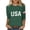 Shirts-35Army Green, variant on Womens Long Sleeve Shirts USA Flag Graphic Tees 3/4 Sleeve Tops Crew Neck Regular Fit Basic Tees for Women Casual Daily Vacation Wear