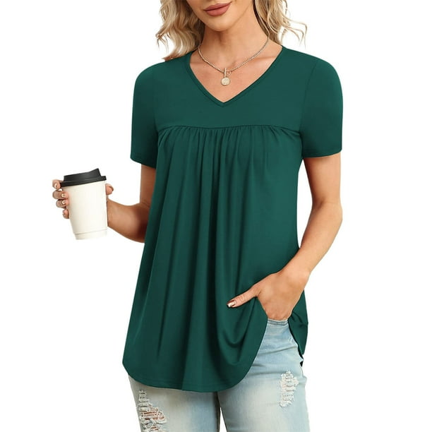 Summer Plus Size Tops for Women Dressy Womens Casual Tops V- Neck Hide  Belly Short Sleeve T-Shirts Cute Flowy Tunic Blouses V Neck Tshirt Women on  Clearance 