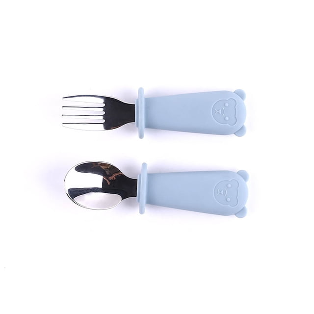 Stainless Steel Fork Spoon Set with Silicone Handle Durable Tableware for Kitchen Dining Camping Travel Picnic BBQ Party