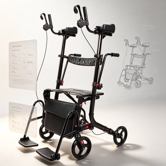 Arshin Foldable Rollator Walker with Seat for Senior Mobility,450 lbs Heavy-Duty Capacity,19 lbs Lightweight,10" All-Terrain Wheels for Indoor Outdoor Use,Adjustable Height Handles(Black)
