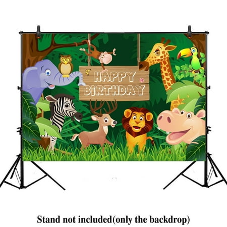 HelloDecor Polyester Fabric 7x5ft Jungle Safari Themed animals birthday party banner photo backdrop background photography