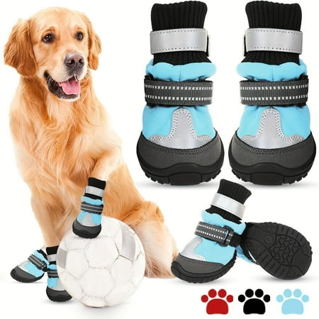 ENIYUU Reflective Dog Boots with Non-Slip Rubber Sole - Waterproof Polyester Pet Shoes with Dual Hook and Loop Tape Closure for Small Medium Large Breeds - Machine Washable Color Block
