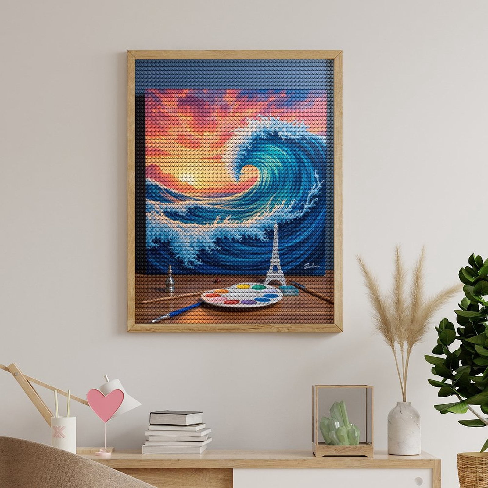 Diamond Art Kits for Adults, Wave Sunset Canvas Art Painting 5D Diamond Painting Kits for Adults Beginners, DIY Full Drill Diamond Painting, Gem Art and Crafts 12x16